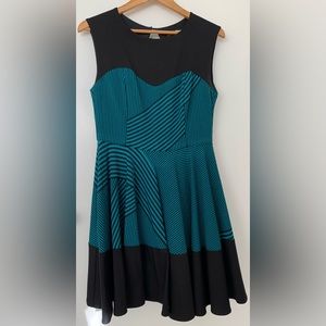 Eva Franco (Anthropologie) sleeveless dress, teal with black stripes. Size 8.